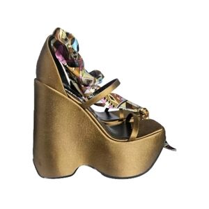 Versace Sandals 3 Strap Satin Platform Wedge Sandals SZ 5